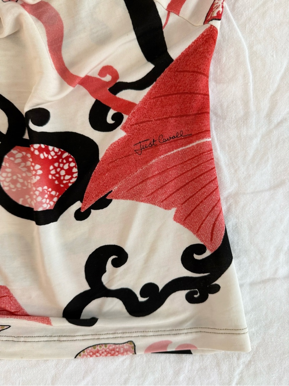Just Cavalli Y2K Floral Ring Detail Stretch Top Red Ivory Black Size S - Picture 4 of 5
